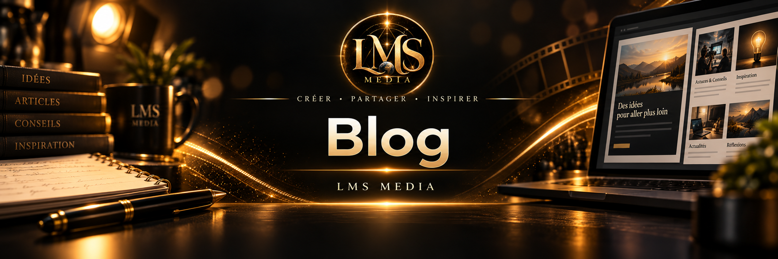 Bannière Blog LMS Media dans un univers visuel noir et doré