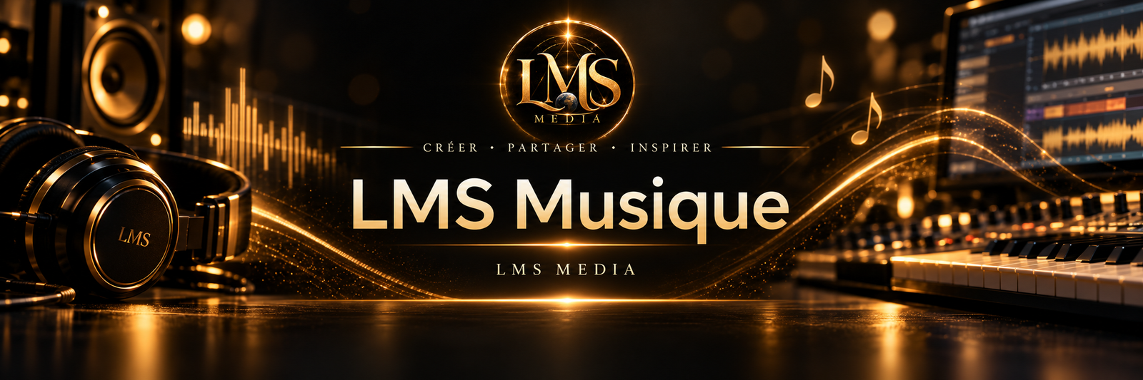 Bannière LMS Musique dans un univers élégant noir et doré