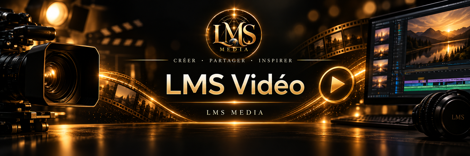 Bannière LMS Vidéo dans un style noir et doré